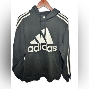 Adidas Men's Black and White Logo Hoodie L